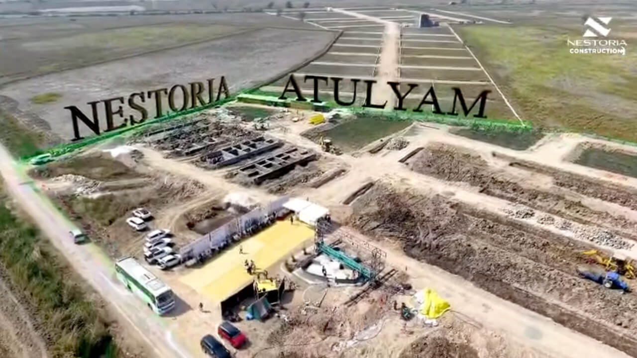 Aerial view of the Nestoria Atulyam development site in Dholera Smart City.