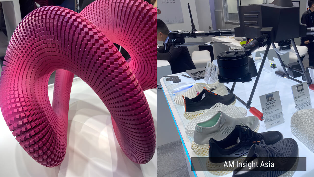 SLS-printed sample parts at TPM3D, including a detailed figurine demonstrating the precision of the CF200 system.