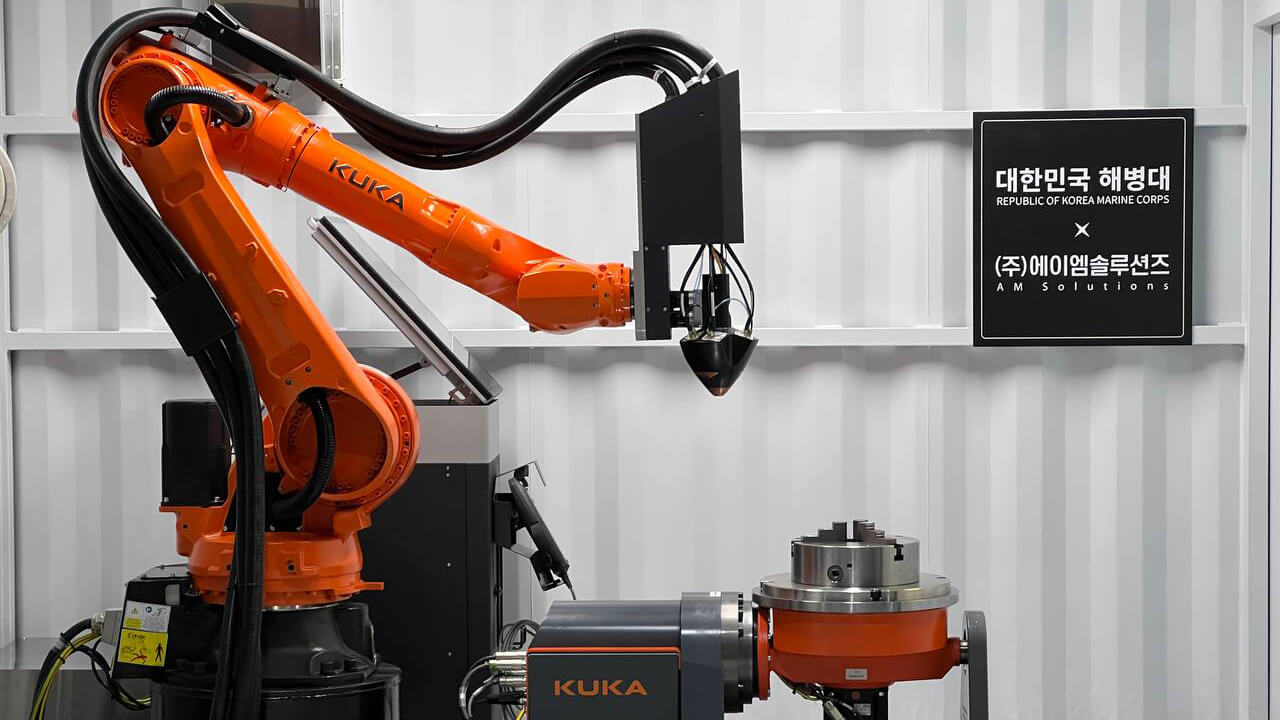 Republic of Korea Marine Corps × AM Solutions. Containerized metal 3D printing system by Meltio and KUKA.