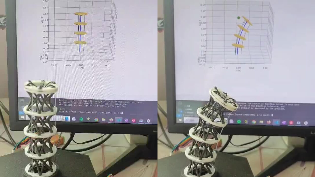 Left: upright. Right: deformed. The AI tracks the robot's state in real time.