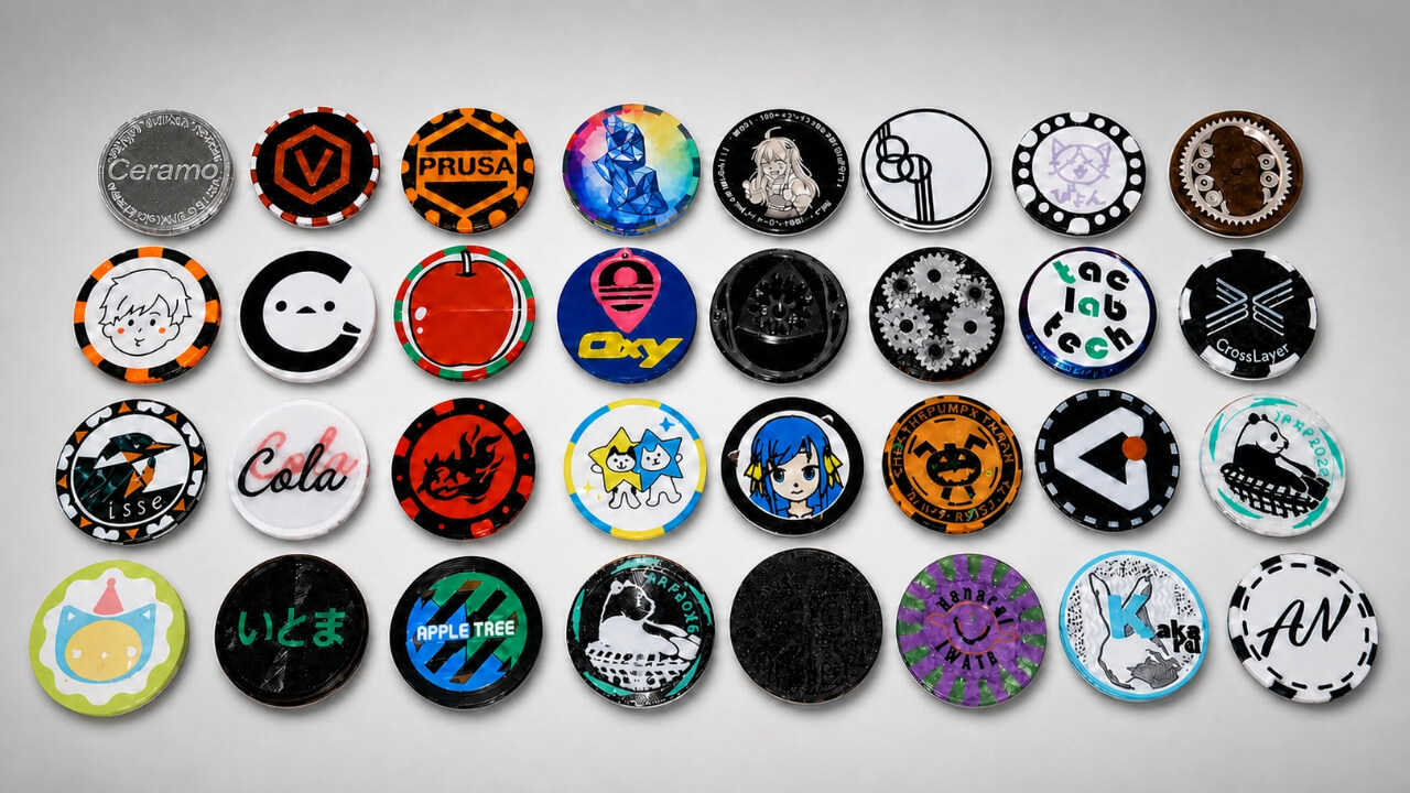 JRRF 2026 MakerChips — 3D-printed identity tokens created by exhibitors and exchanged on the floor. | Photo: AM Insight Asia