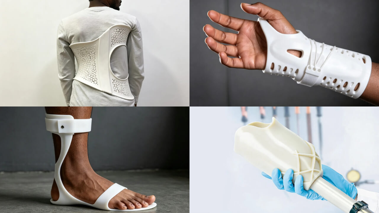 3D-printed scoliosis orthosis, hand functional orthosis, foot orthosis, and prosthetic socket | Photo: MINGDA