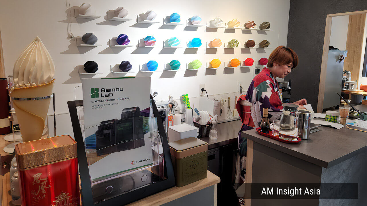 Filament color samples by the register, next to matcha soft-serve | Photo: AM Insight Asia