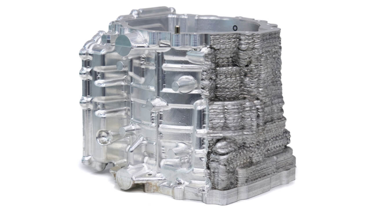 A sample metal component after partial CNC machining, demonstrating post-processing of an additively manufactured part. | Photo: Hyundai