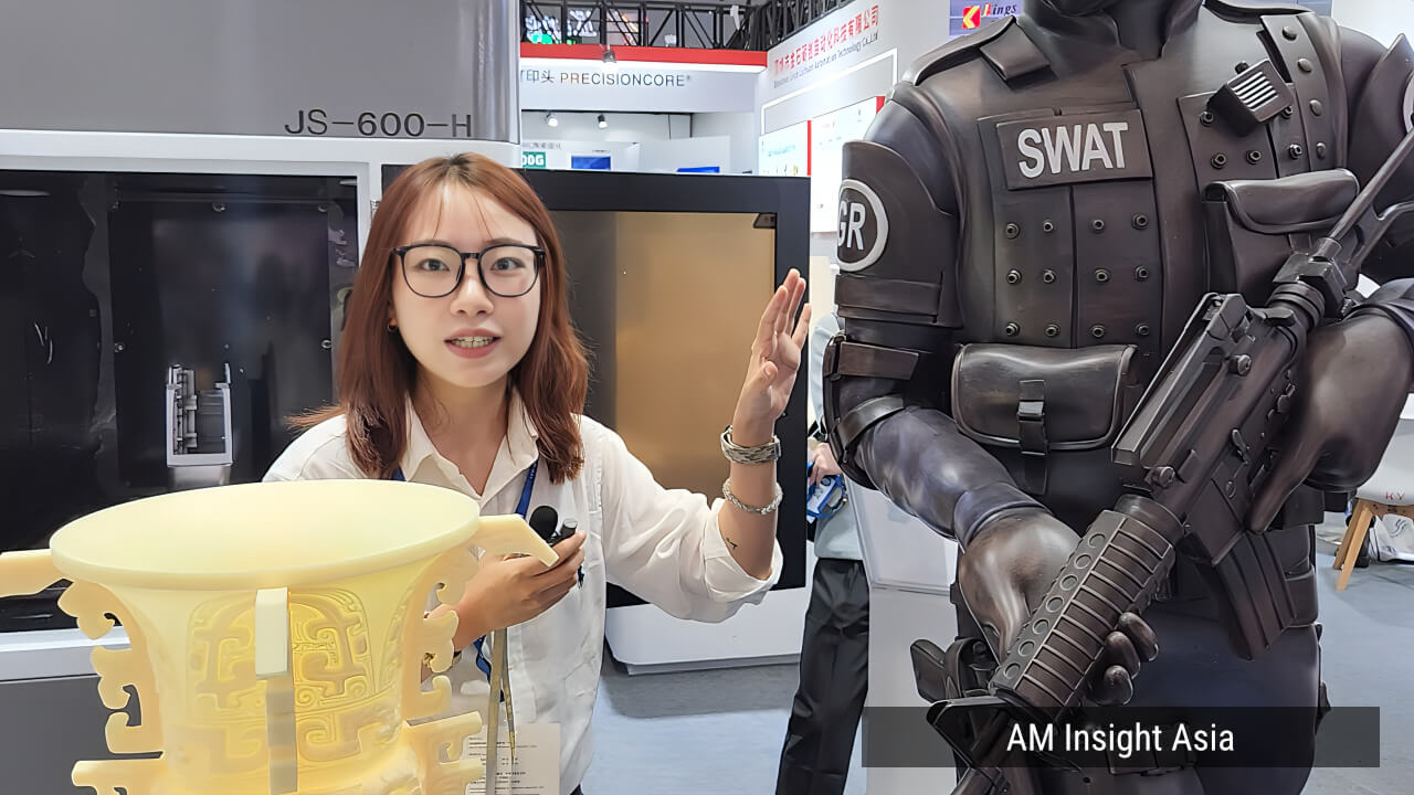 The Kings 3D booth, visited during the media tour, displaying intricately detailed 3D printed objects. | Photo: AM Insight Asia