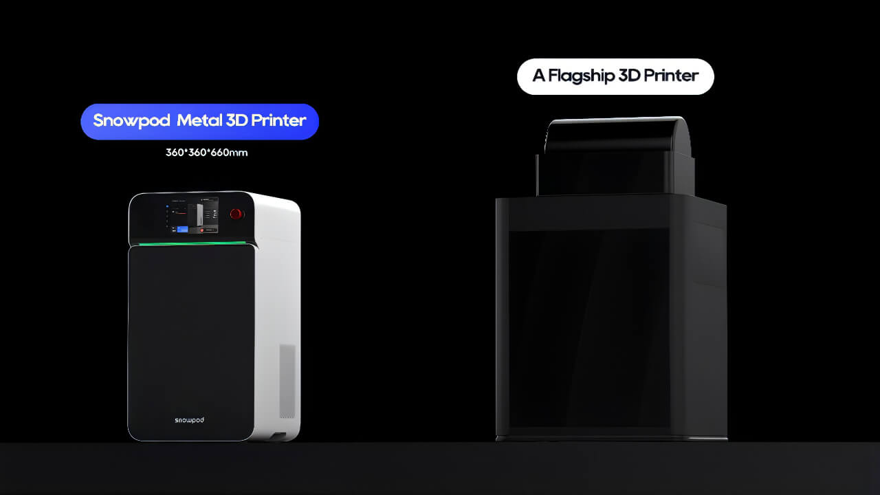 A size comparison between SnowPod and a flagship 3D printer. | Image: SnowX