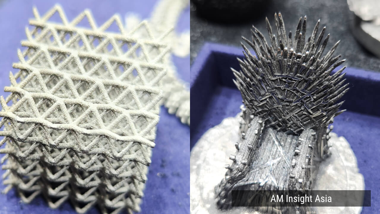 A lattice block (left) and a spiked throne model (right). | Photo: AM Insight Asia